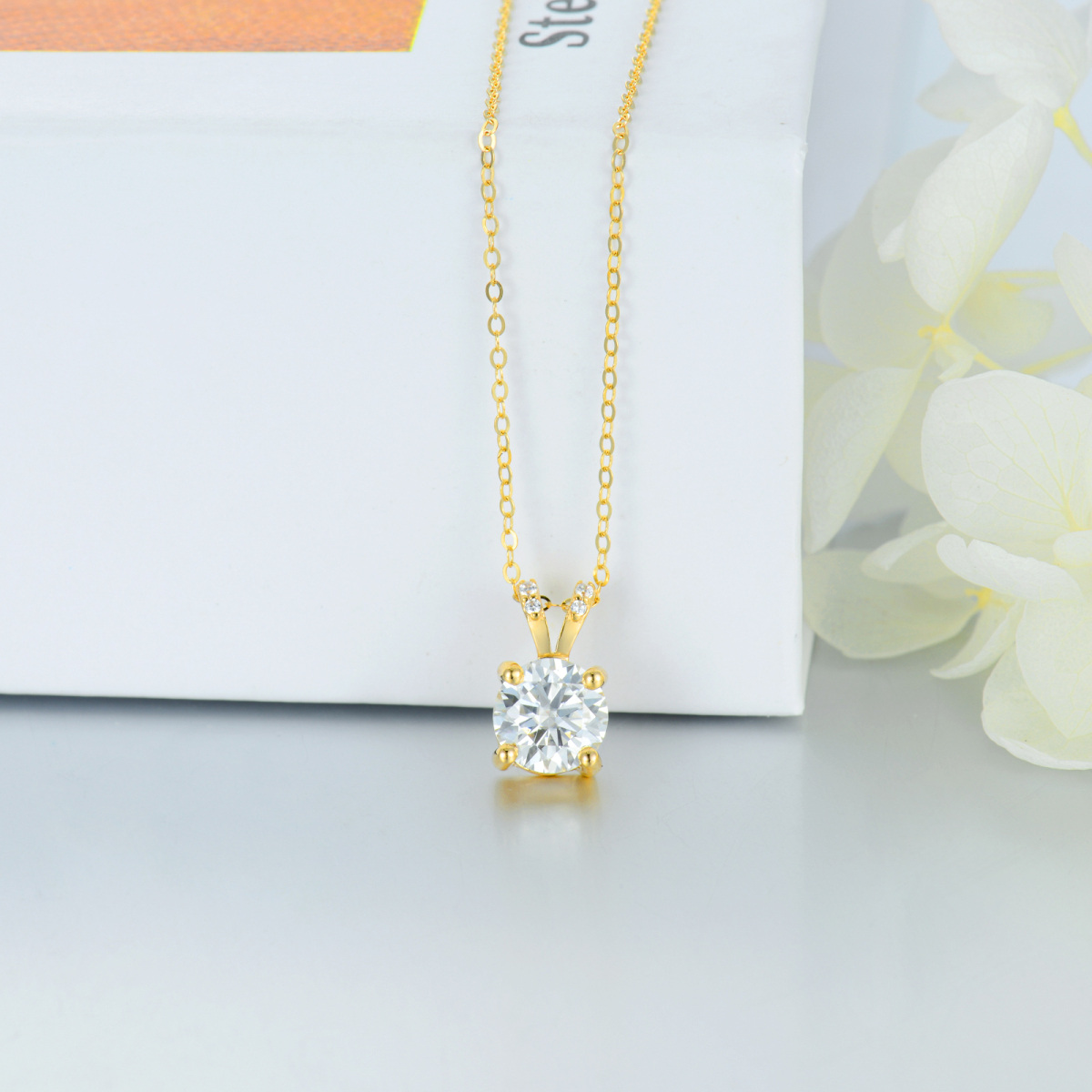 14K Gold Round Moissanite Pendant Necklace For Women-4