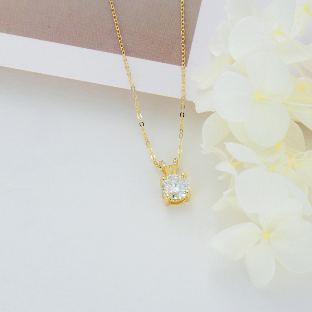 10K Gold Round Moissanite Pendant Necklace For Women-5