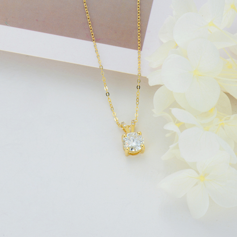 18K Gold Round Moissanite Pendant Necklace For Women-5