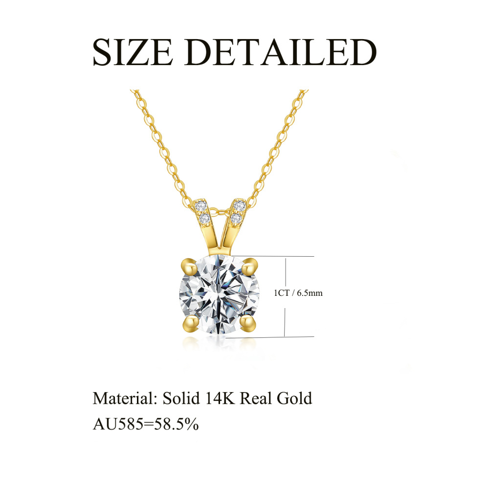10K Gold Round Moissanite Pendant Necklace For Women-6