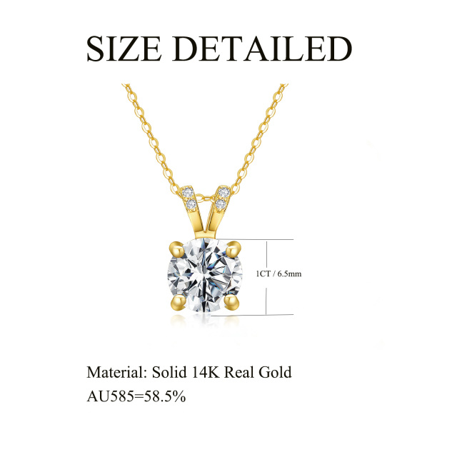 14K Gold Round Moissanite Round Pendant Necklace-6