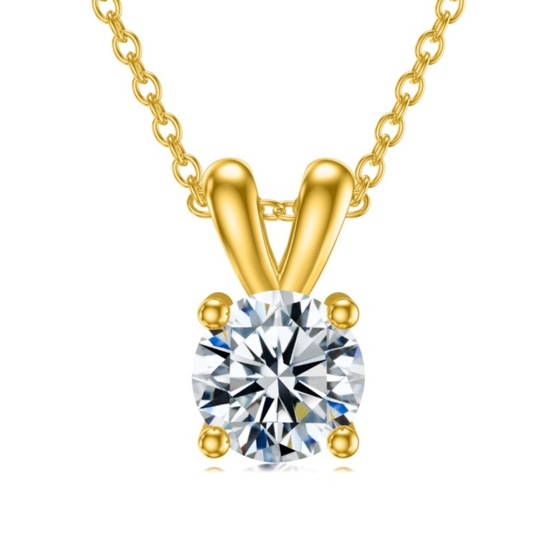 10K Gold Round Moissanite Pendant Necklace-13