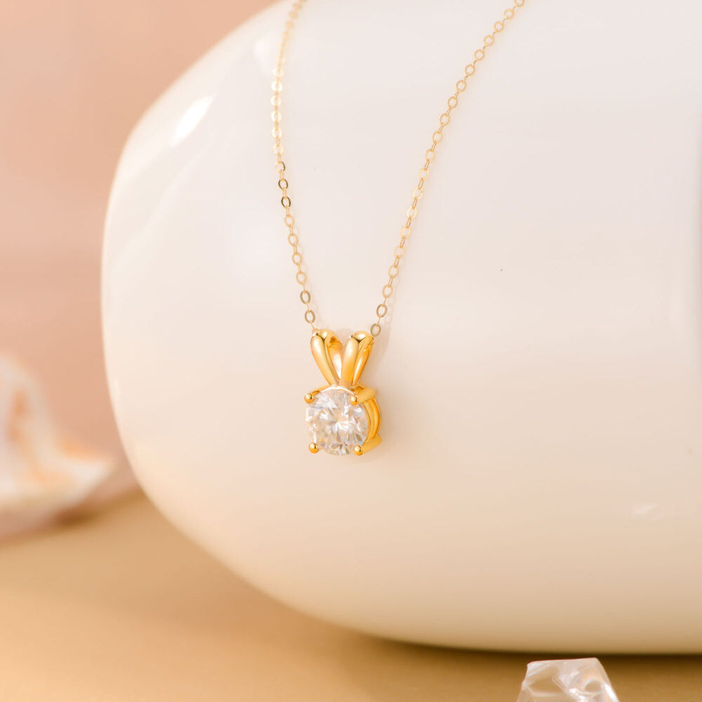 10K Gold Round Moissanite Pendant Necklace-3