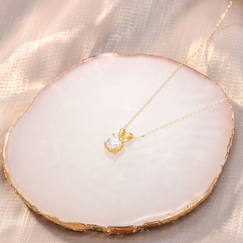 10K Gold Round Moissanite Pendant Necklace-4