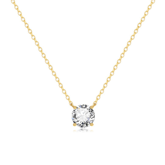 14K Gold Round Moissanite Round Pendant Necklace