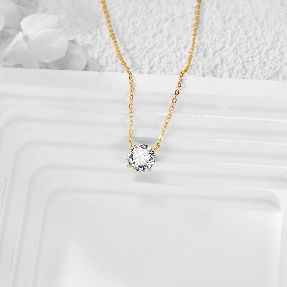 Collar con colgante de cuentas redondas de moissanita de oro amarillo de 14 quilates para mujer-3