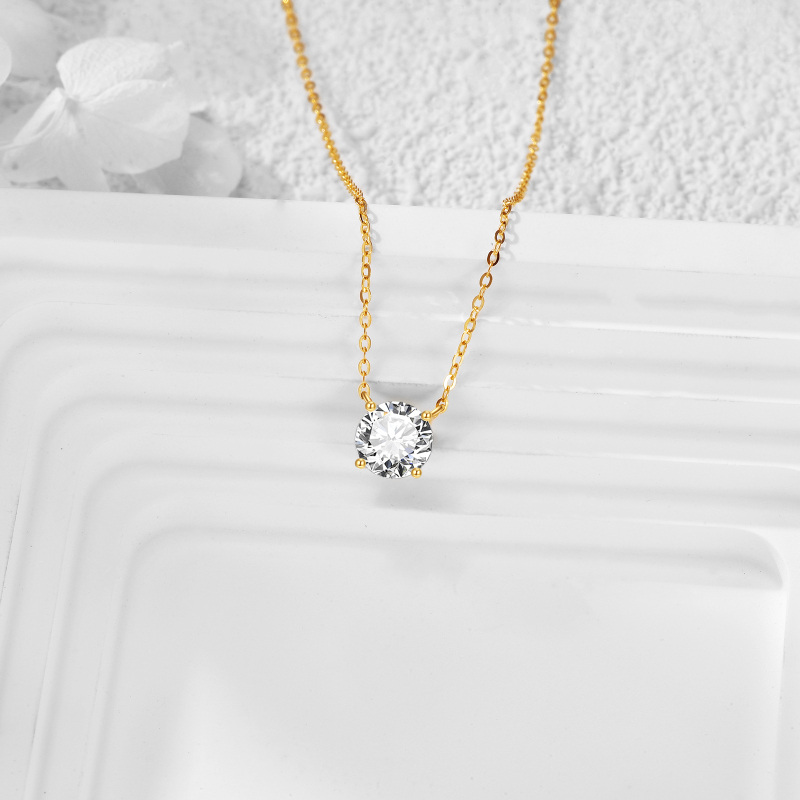 Colar com pendente redondo de moissanita em ouro branco 10K-3