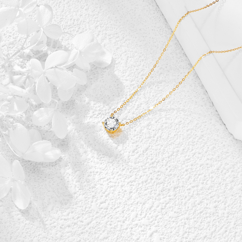 Collar con colgante de cuentas redondas de moissanita de oro amarillo de 14 quilates para mujer-4