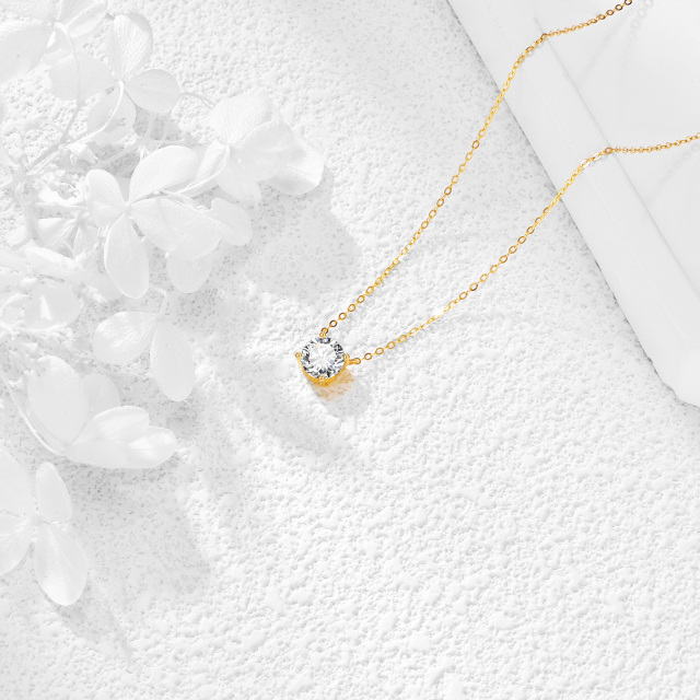 Colar com pingente redondo de moissanite em ouro 14K-4