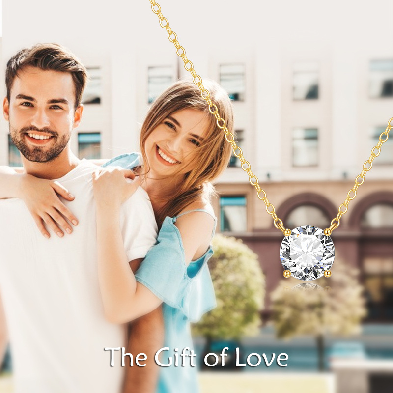 Colar com pendente redondo de moissanita em ouro branco 10K-6