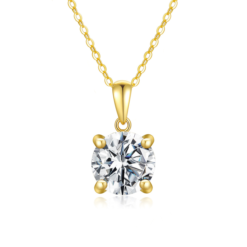 10K Gold Round Moissanite Pendant Necklace-1