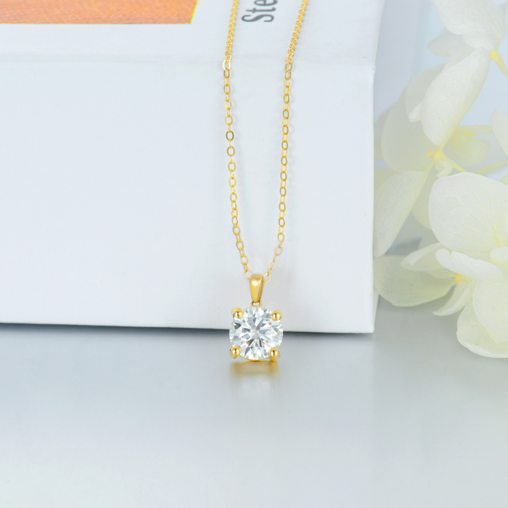 10K Gold Round Moissanite Pendant Necklace-4