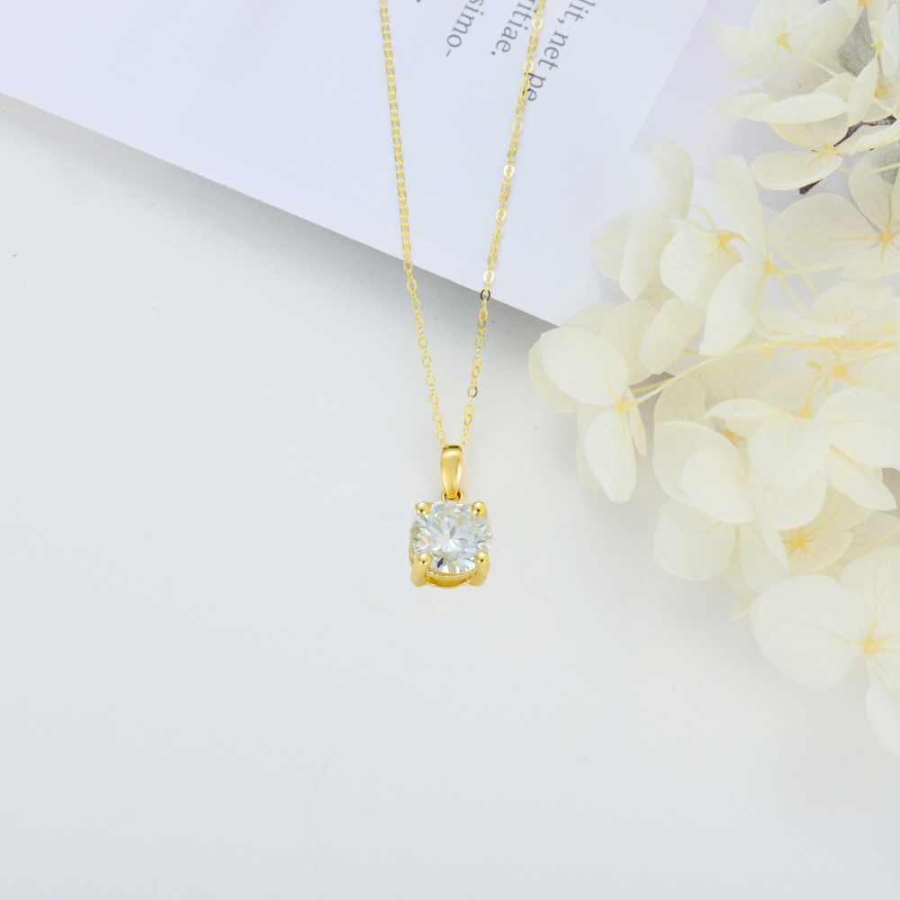 10K Gold Round Moissanite Pendant Necklace-5