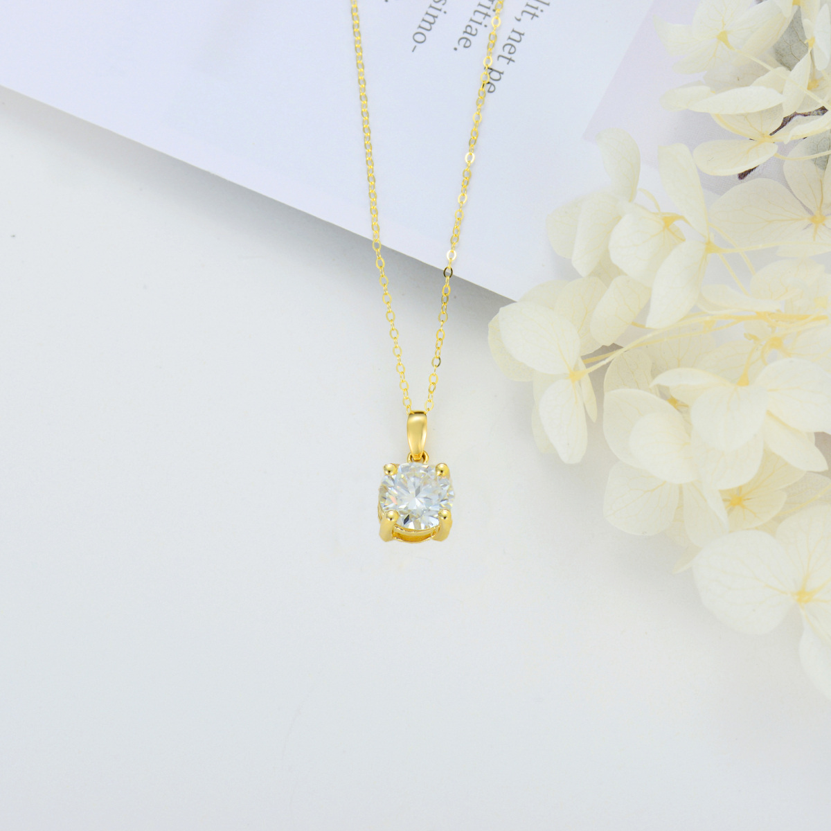 Collier pendentif Moissanite ronde en or 14K-5