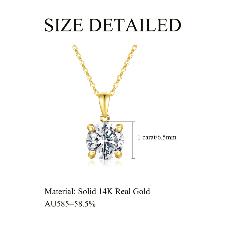 10K Gold Round Moissanite Pendant Necklace-6
