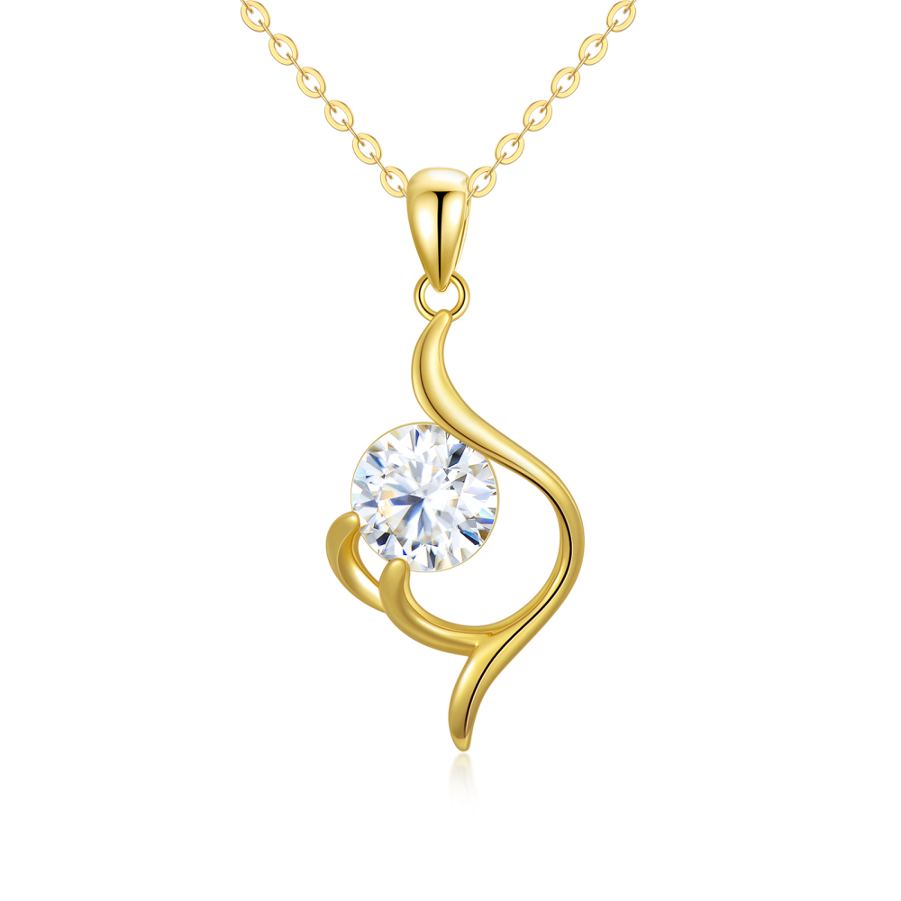 10K Gold Round Moissanite Pendant Necklace For Women-1