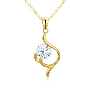 10K Gold Round Moissanite Pendant Necklace For Women-54