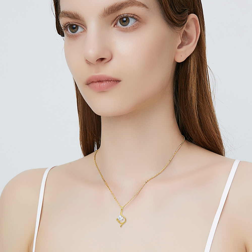 10K Gold Round Moissanite Pendant Necklace For Women-2