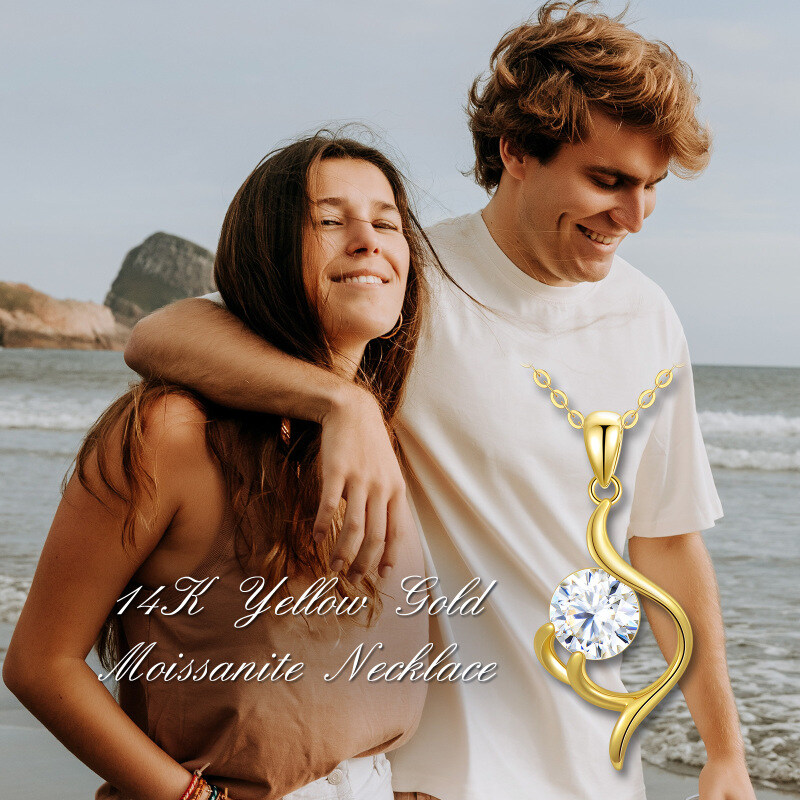 14K Gold Round Moissanite Pendant Necklace For Women-3