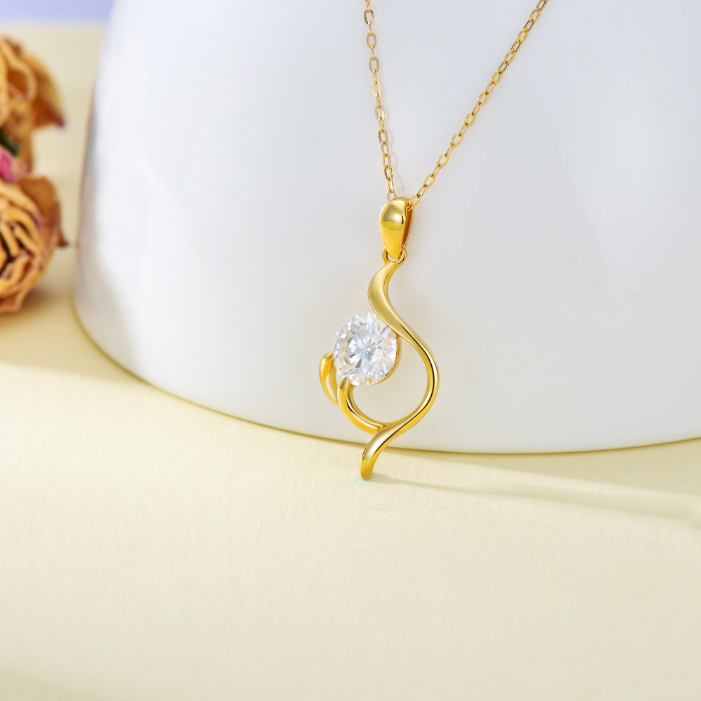 10K Gold Round Moissanite Pendant Necklace For Women-4