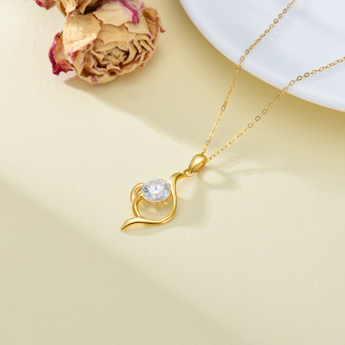 Collana con ciondolo rotondo in moissanite in oro 14K-5