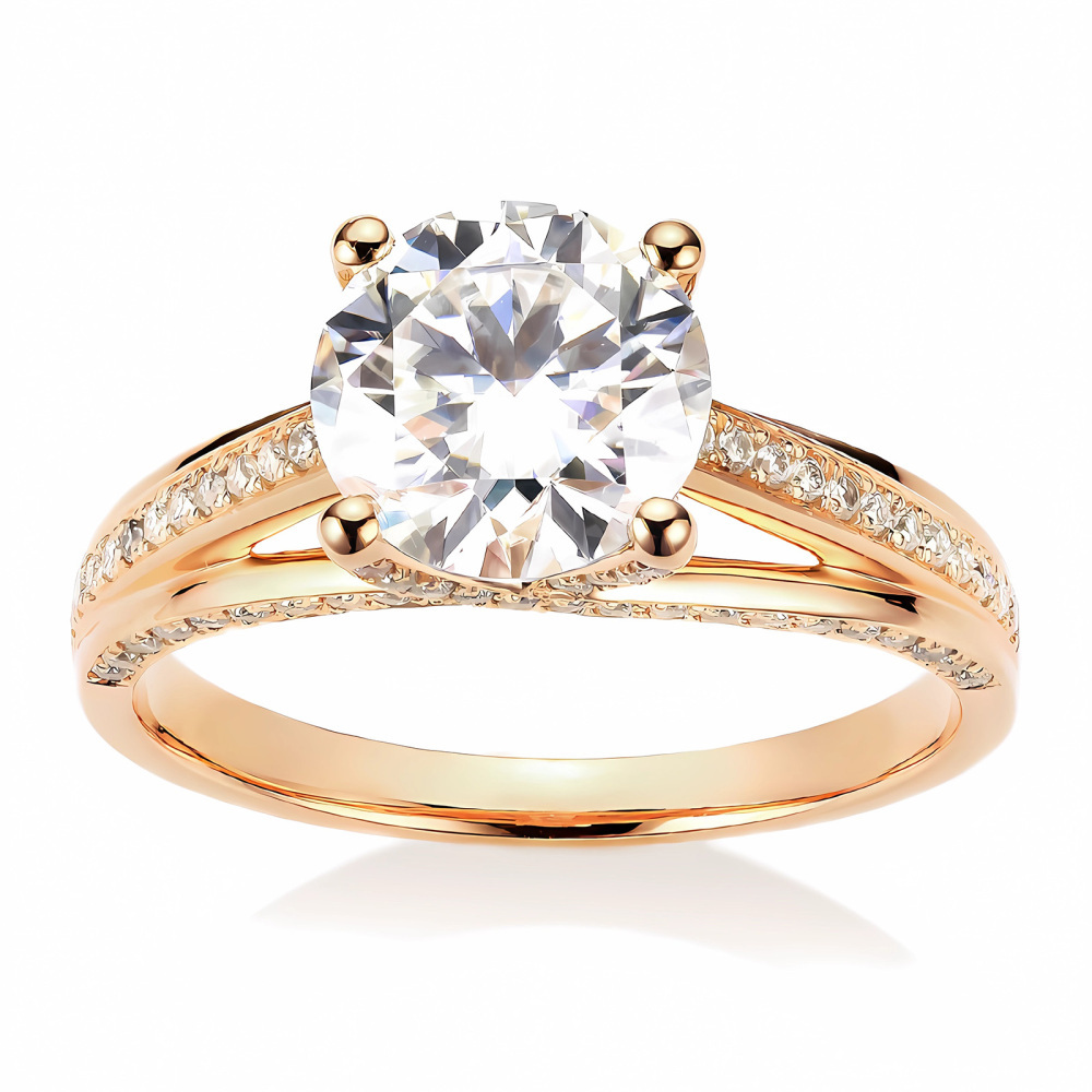 10K Gold Round Moissanite Personalized Engraving & Engagement Ring-1
