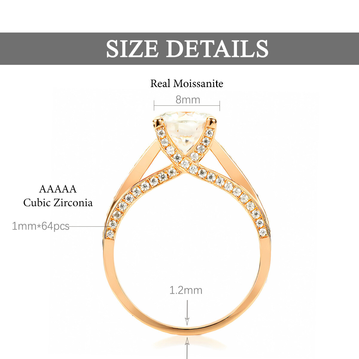 14K Gold Round Moissanite Personalized Engraving & Couple Engagement Ring-5