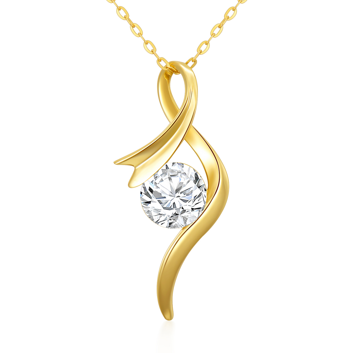 Collier pendentif ruban en or 14K Moissanite ronde-1