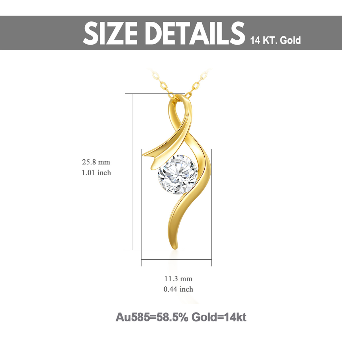 14K Gold Round Moissanite Ribbon Pendant Necklace-6