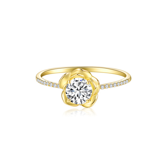 Anel rosa Moissanite redondo em ouro 10K