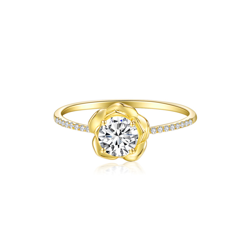 10K Gold Round Moissanite Rose Ring-15