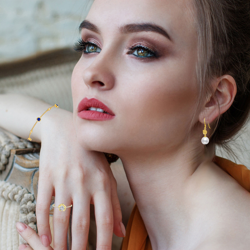 Anel em ouro 10K com moissanita rosa redonda-3