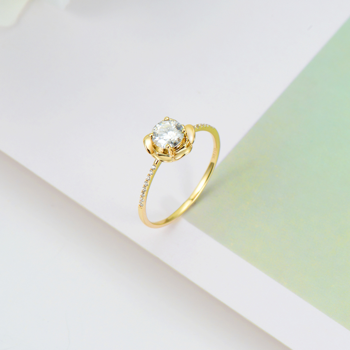 10K Gold Round Moissanite Rose Ring-4