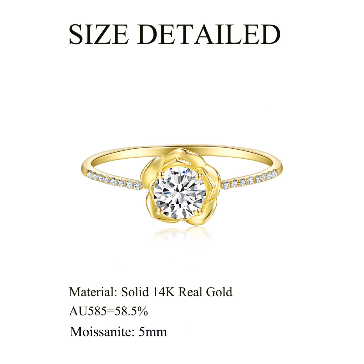 Anillo de oro de 14 quilates redondo Moissanite Rose-5