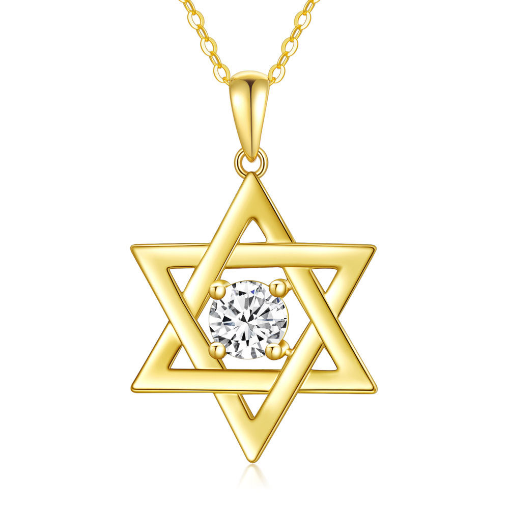 10K Gold Round Moissanite Star Of David Pendant Necklace-1