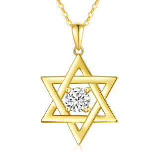 14K Gold Round Moissanite Star Of David Pendant Necklace-35