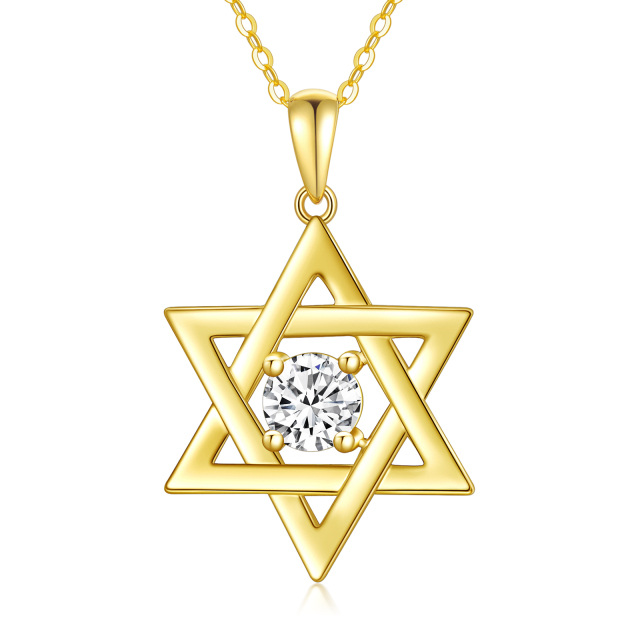 14K Gold Round Moissanite Star Of David Pendant Necklace