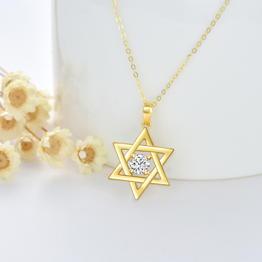 10K Gold Round Moissanite Star Of David Pendant Necklace-4