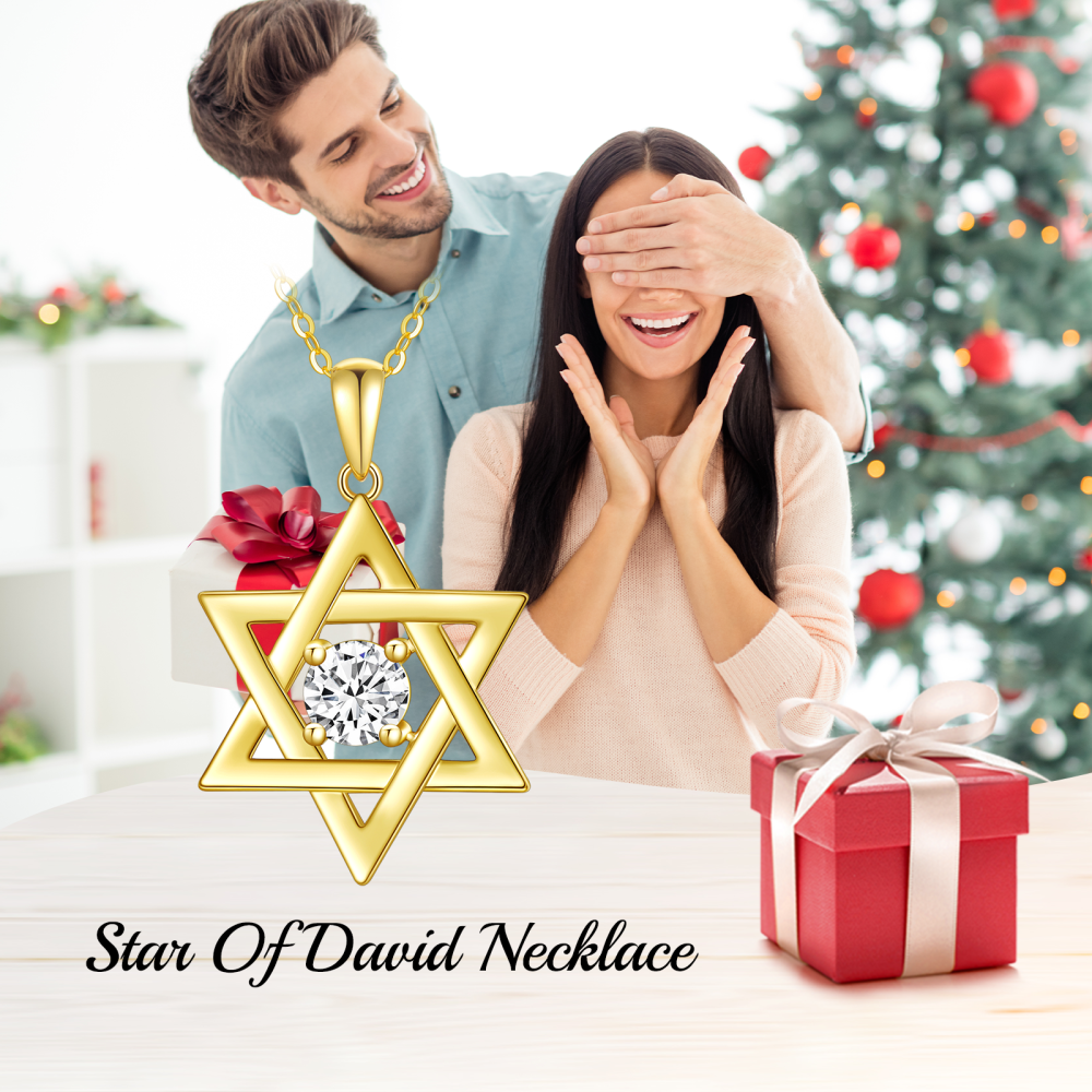 10K Gold Round Moissanite Star Of David Pendant Necklace-5