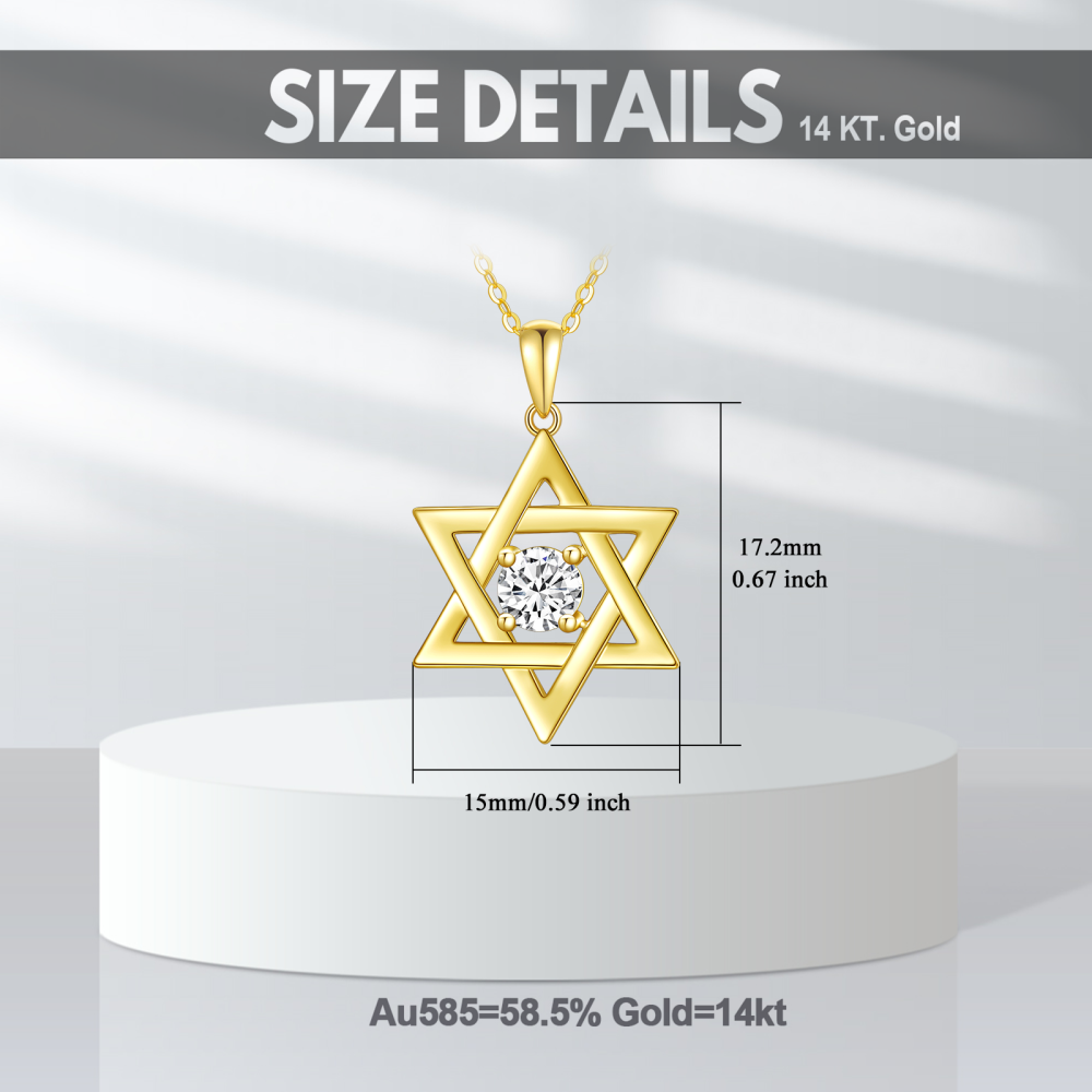 10K Gold Round Moissanite Star Of David Pendant Necklace-6