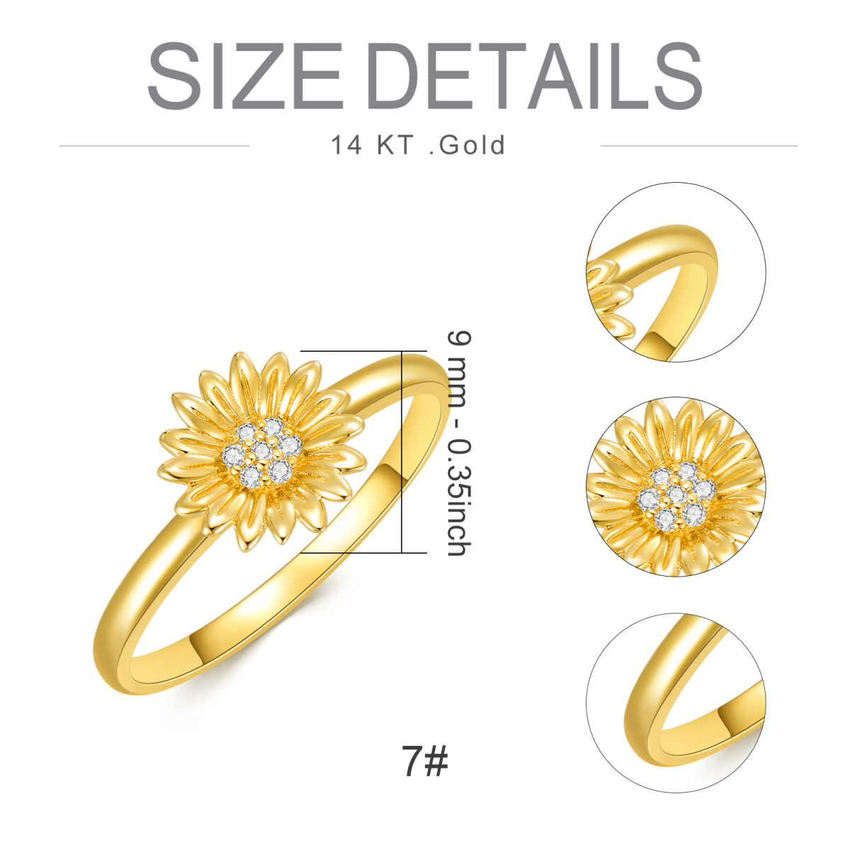 Bague tournesol en or 14K Moissanite ronde -5