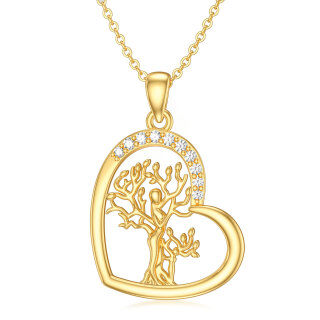 10K Gold Round Moissanite Tree Of Life Mother & Daughter Heart Pendant Necklace-32