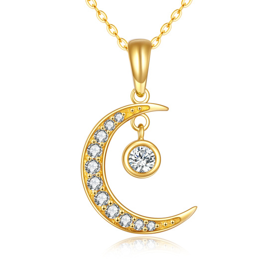 14K Gold Round Cubic Zirconia Moon & Sun Pendant Necklace-1