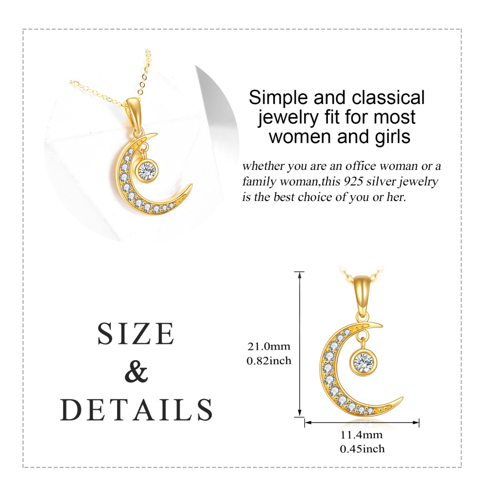 10K Gold Round Cubic Zirconia Moon & Sun Pendant Necklace-5