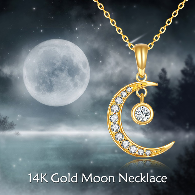 Collier pendentif lune et soleil en or 14K à zirconium cubique rond-6