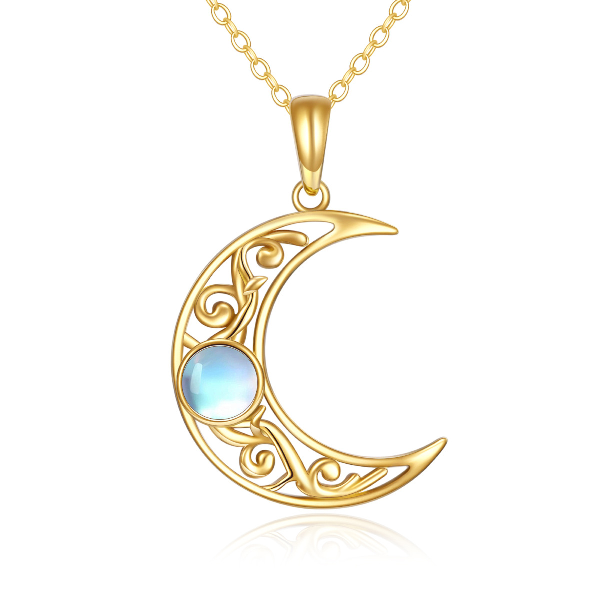 Collier avec pendentif en or 14K en pierre de lune ronde-1