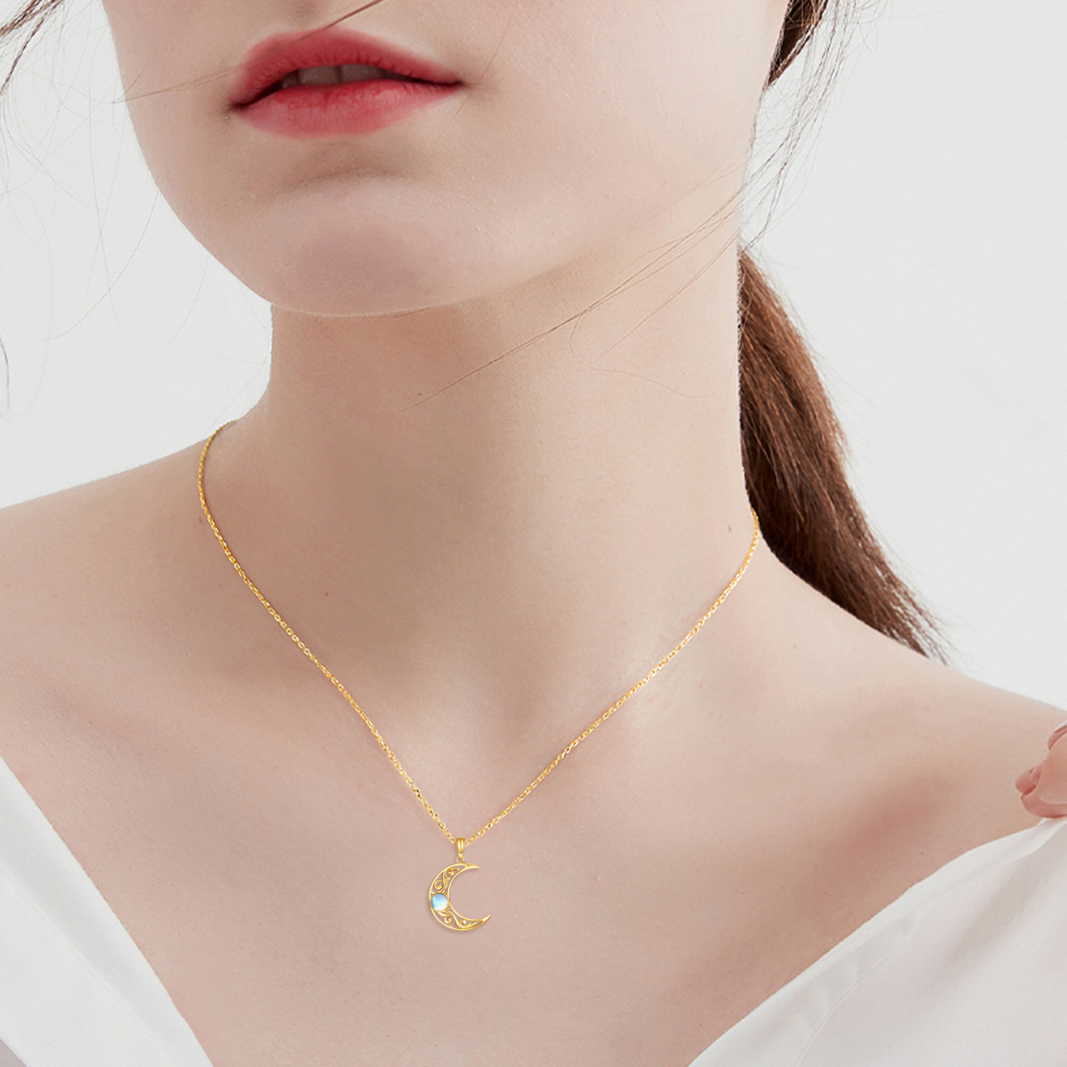 Collier avec pendentif en or 14K en pierre de lune ronde-2