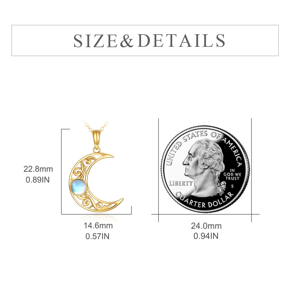 10K Gold Round Moonstone Moon Pendant Necklace-5