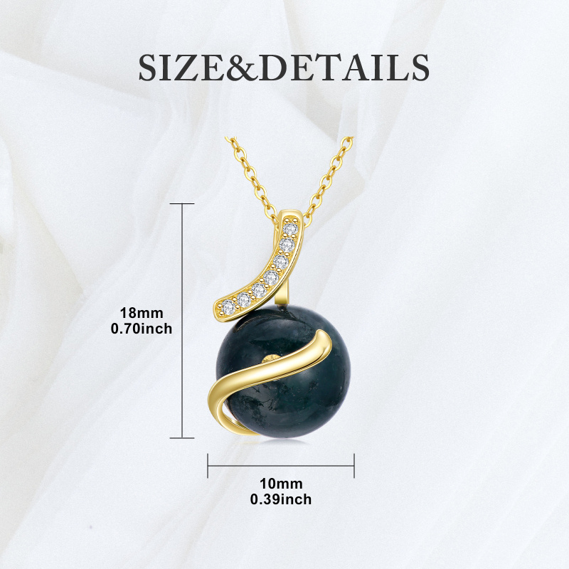 10K White Gold Moss Agate Round Pendant Necklace-5