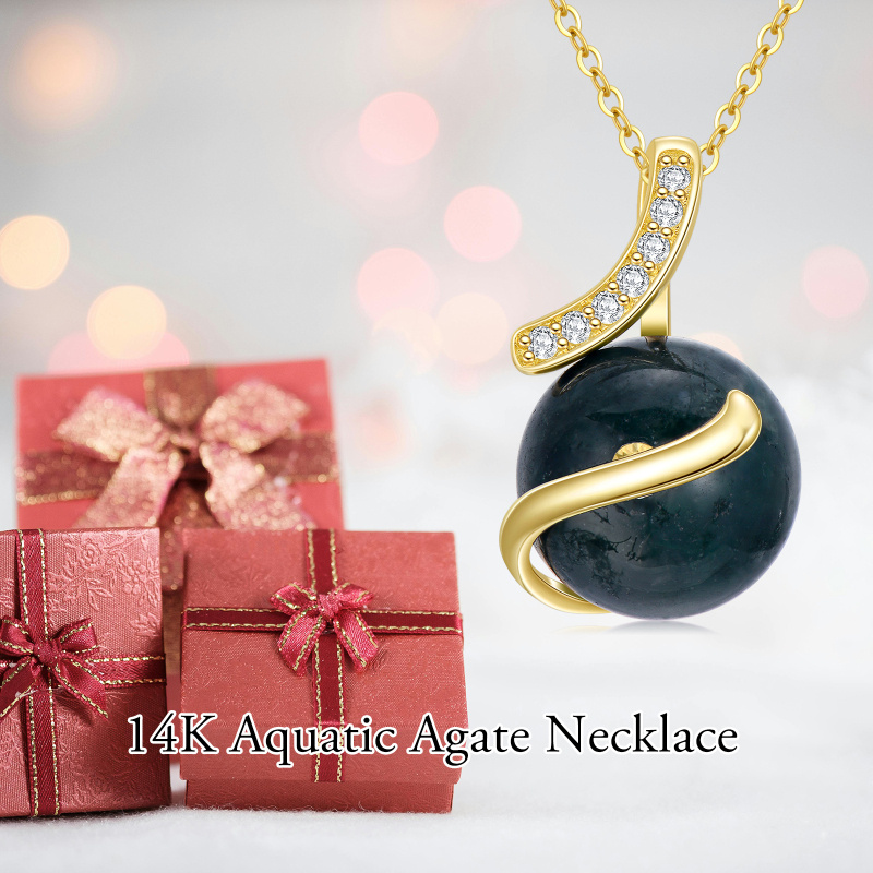 10K White Gold Moss Agate Round Pendant Necklace-6